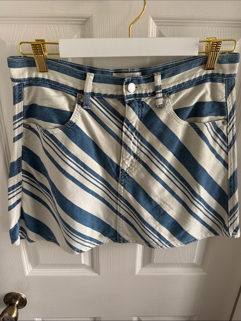 Universal Thread Blue and White Striped Denim Mini Skirt